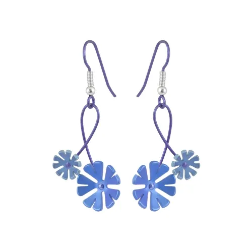 Double Ten Petal Dark Blue Flower Drop Earrings